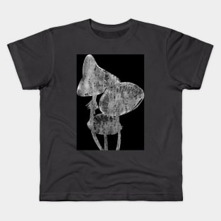 Wild forest mushrooms and moss at the meadow isolated on black. Simple abstract boho, Scandinavian monochrome painting. Design for the print, fabric, poster, wallpaper, cover and packaging, wrapping. Kids T-Shirt